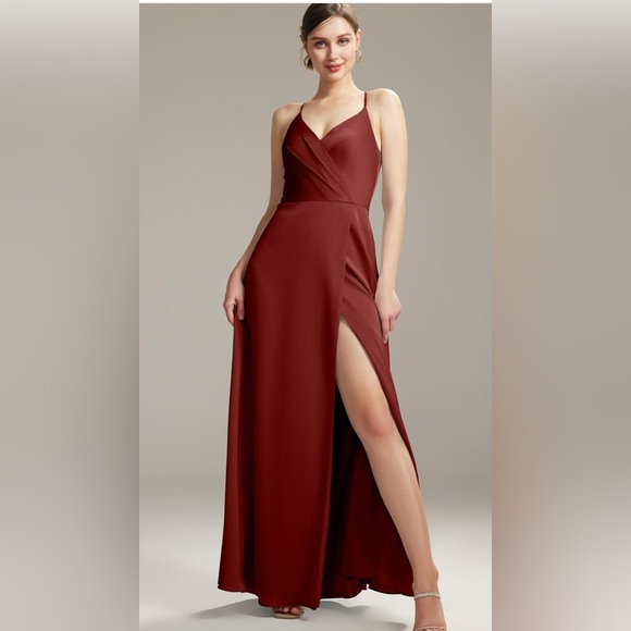 AW Bridal Adeliza Dress Size 8 Burgundy Satin Charmeuse NEW! - Picture 10 of 13